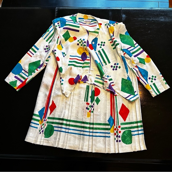 Vintage 60s SET ADKMO Geometric White Shapes Colorful Clown Hosuewife Abstract - Picture 1 of 13